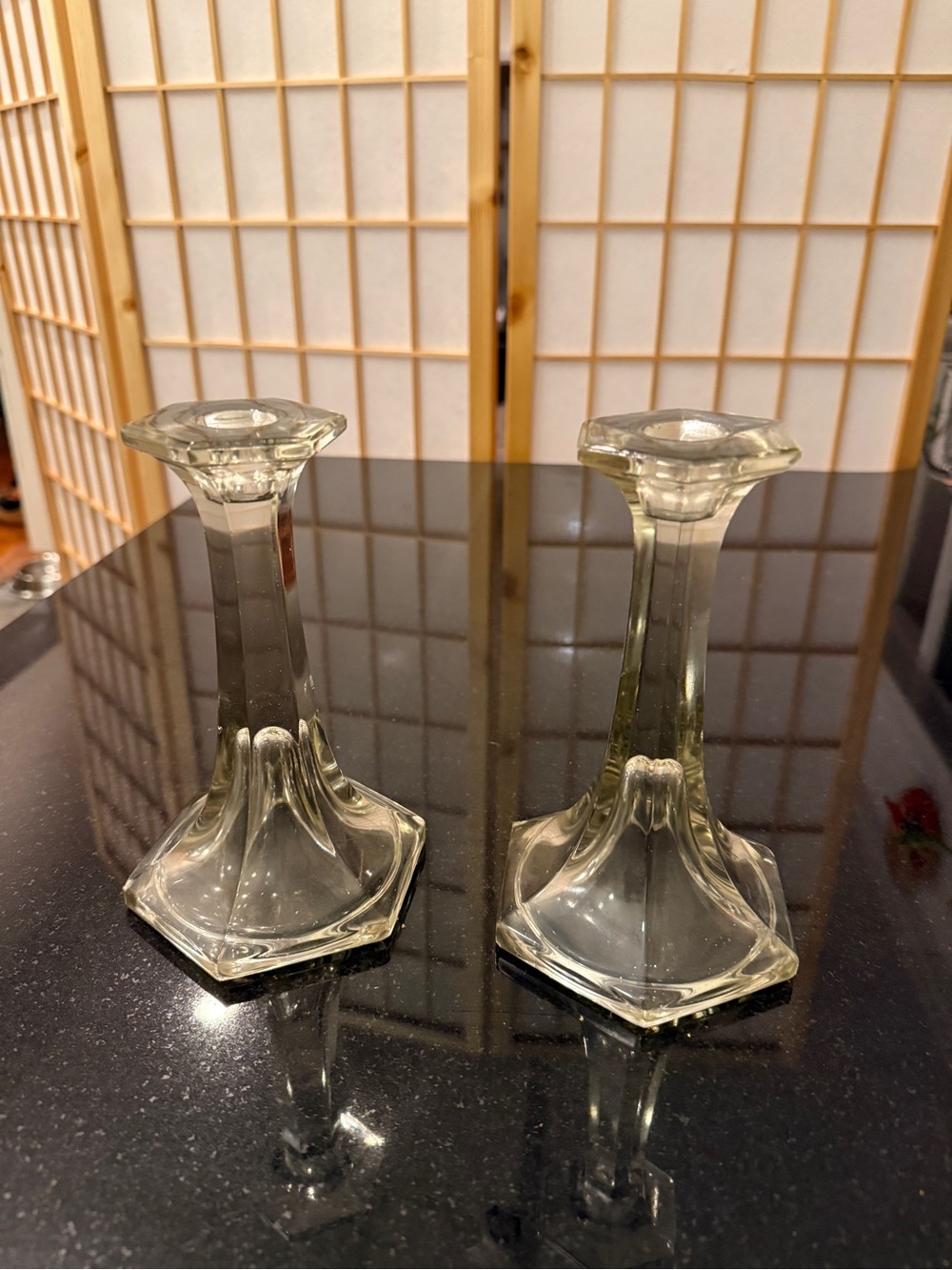 Indiana Glass Clear Glass Hexagonal Candlestick Pair - Home Accents